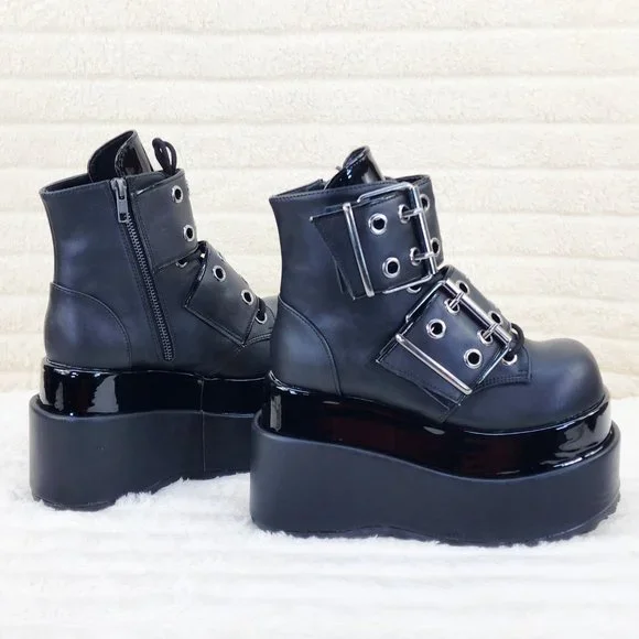 Gothic Platform Boots Black Buckle Strap Punk Boots Demonia Boots